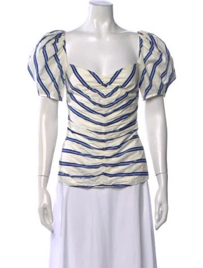 Pre-owned Alice Mccall Striped Square Neckline Blouse In White