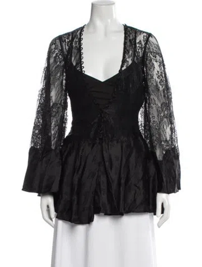 Pre-owned Alice Mccall V-neck Long Sleeve Blouse In Black