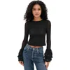 Alice + Oliva Alice + Olivia Delaina Long Sleeve Crop Top, Black In Black