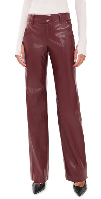 Alice + Olivia Olivia Alexander Vegan Legan Leather Slim Straight Trouser In Burgundy