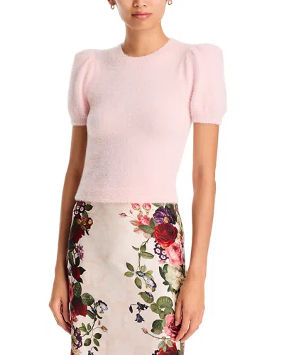 Alice + Olivia Ciara Puff-sleeve Metallic Fuzzy Knit Sweater In Pink