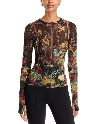 Alice + Olivia Alice And Olivia Delaina Thumb Hole Crewneck Top In Brown