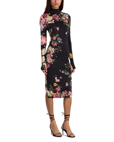 Alice + Olivia Alice And Olivia Delora Floral Bodycon Midi Dress In Black