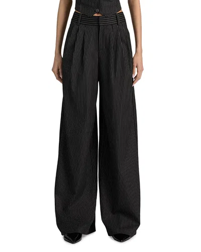 Alice + Olivia Kennedy Pinstripe Pleated Trousers In Black