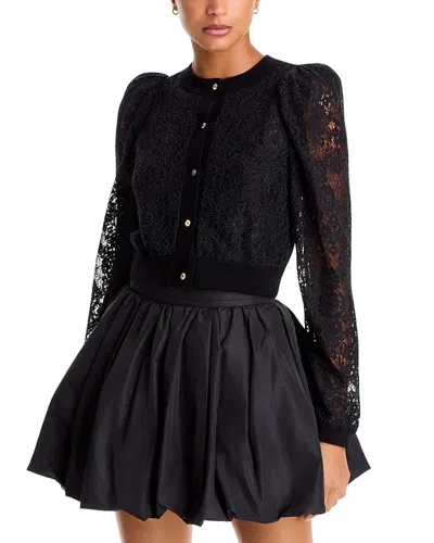 Alice + Olivia Alice And Olivia Kitty Crewneck Cardigan Sweater In Black