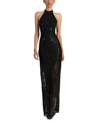 Alice + Olivia Alice And Olivia Koi Embellished Lace Halter Maxi Dress In Black