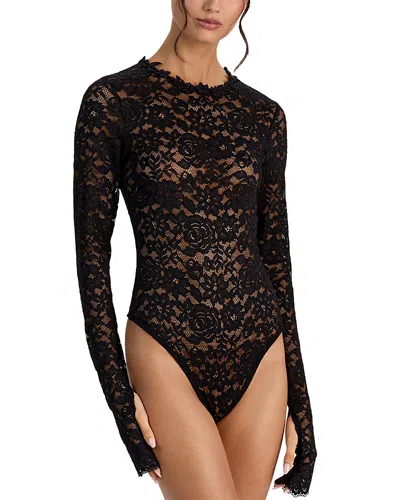 Alice + Olivia Alice And Olivia Taeyn Long Sleeve Lace Bodysuit In Black