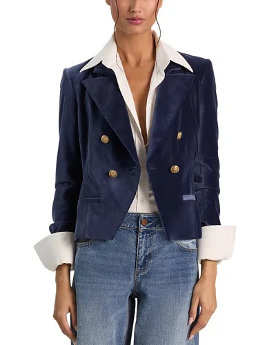 Alice + Olivia Alice And Olivia Velvet Double Breasted Blazer In Blue