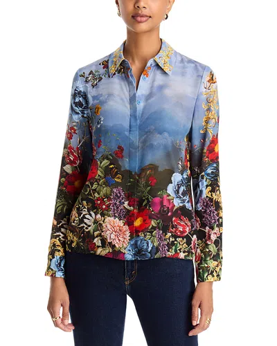 Alice + Olivia Alice And Olivia Willa Silk Placket Top In Brown