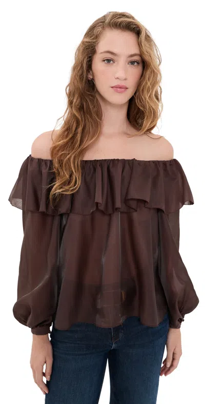 Alice + Olivia Alice And Olivia Alta Off-the-shoulder Ruffled Top In Brown