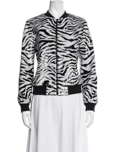 Pre-owned Alice + Olivia Animal Print Bomber Jacket In White