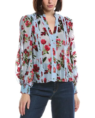 Alice + Olivia Arlette Collared Blouson Sleeve Silk-blend Blouse In Multi