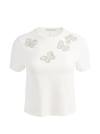 Alice + Olivia Cindy Cropped Crystal Butterfly Cutout T-shirt In Multi