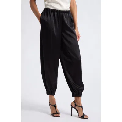 Alice + Olivia Declan Pull On Satin Balloon Pants In Black