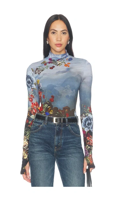Alice + Olivia Alice And Olivia Delaina Thumb Hole Turtleneck Top In Multi