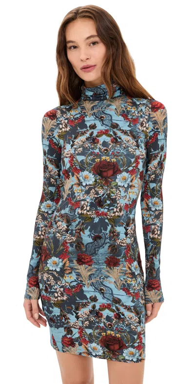 Alice + Olivia Delora Folded Turtleneck Mini Dress Heartstrings Mineral Blue In Multi