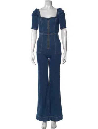 Pre-owned Alice + Olivia Denim Square Neckline Jumpsuit In Blue