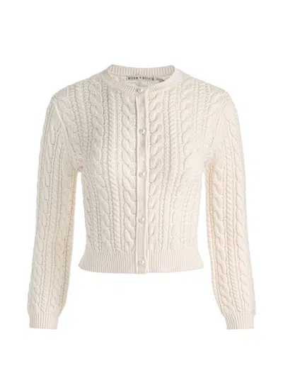 Alice + Olivia Doris Cable-knit Cardigan In White