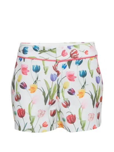 Pre-owned Alice + Olivia Dylan Tulip-print Shorts In White
