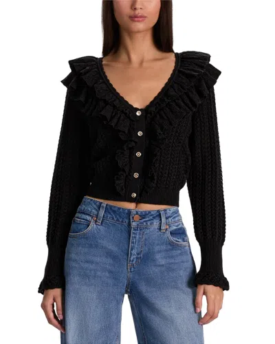 Alice + Olivia Eileen Ruffle Wool Cardigan In Black