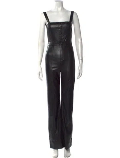 Pre-owned Alice + Olivia Faux Leather Square Neckline Jumpsuit In Black