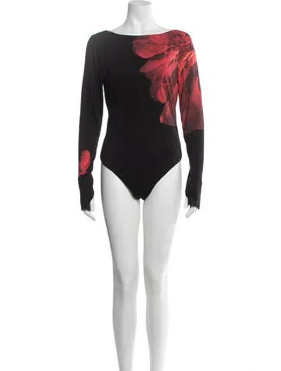 Pre-owned Alice + Olivia Floral Print Bateau Neckline Bodysuit In Black
