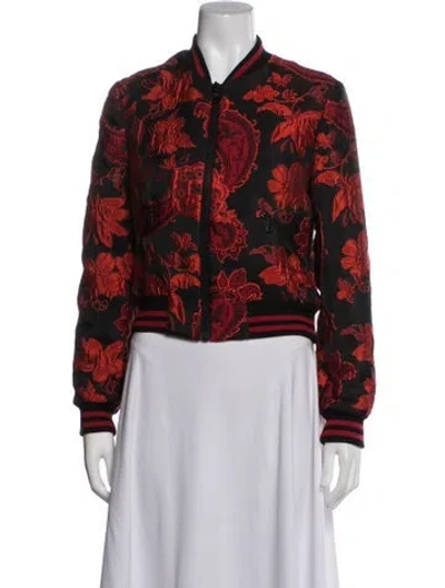 Pre-owned Alice + Olivia Floral Print Bomber Jacket In Black