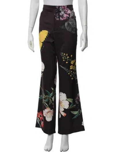 Pre-owned Alice + Olivia Floral Print Flared Pants In Black