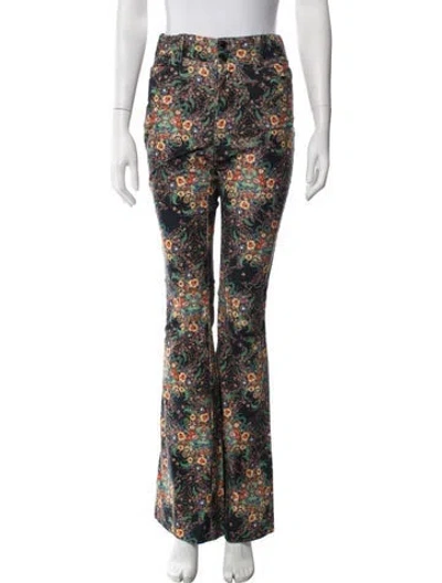 Pre-owned Alice + Olivia Floral Print Flared Pants In Black