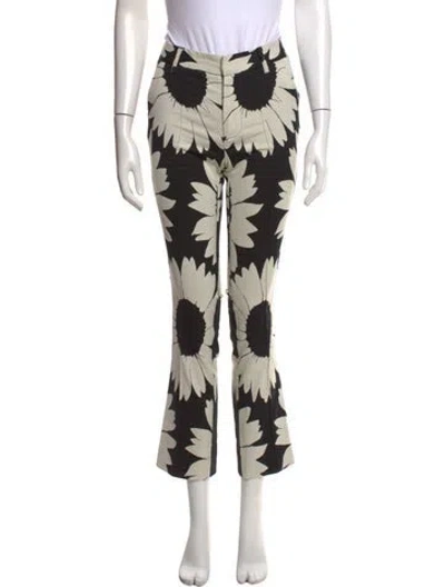 Pre-owned Alice + Olivia Floral Print Flared Pants In Black/white