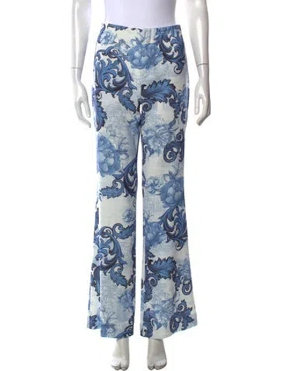Pre-owned Alice + Olivia Floral Print Flared Pants In Blue