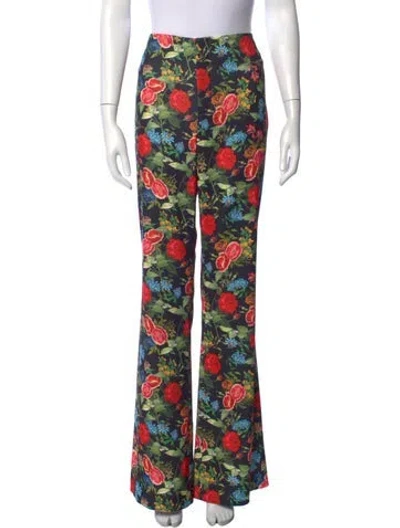 Pre-owned Alice + Olivia Floral Print Flared Pants W/ Tags In Black