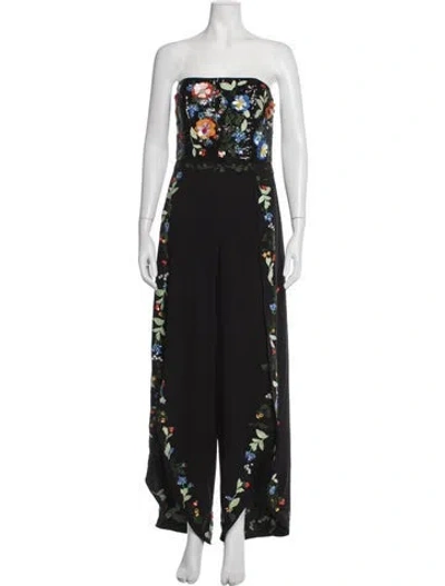 Pre-owned Alice + Olivia Floral Print Strapless Jumpsuit In Black