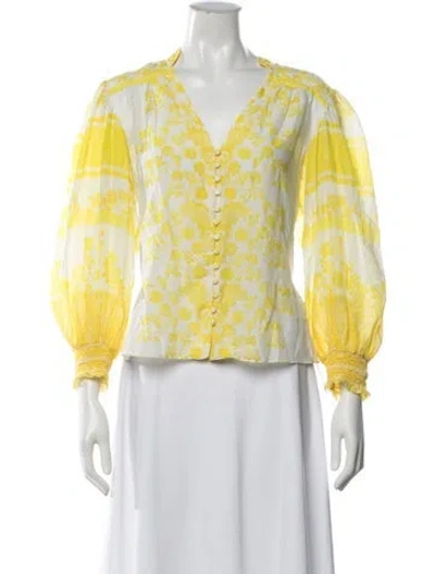 Pre-owned Alice + Olivia Floral Print V-neck Blouse In Neutrals/yellow