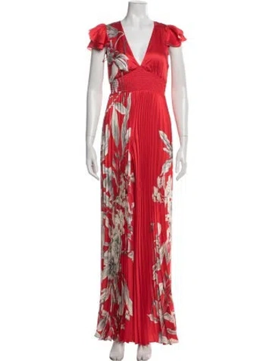 Pre-owned Alice + Olivia Floral Print V-neck Jumpsuit In Red
