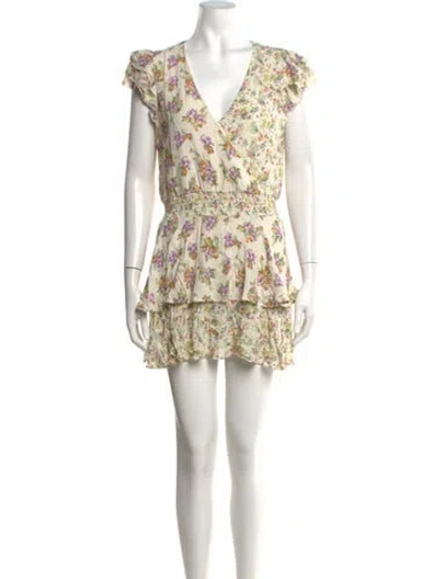 Pre-owned Alice + Olivia Floral Print V-neck Romper In Neutrals