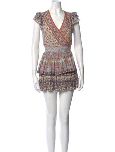 Pre-owned Alice + Olivia Floral Print V-neck Romper In Purple