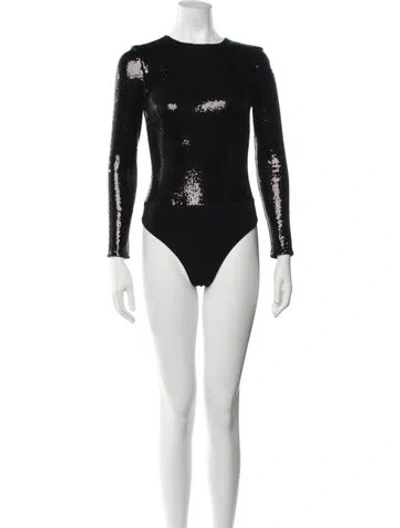 Pre-owned Alice + Olivia Graphic Print Crew Neck Bodysuit In Black