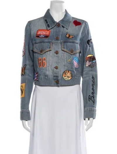 Pre-owned Alice + Olivia Graphic Print Denim Jacket In Blue