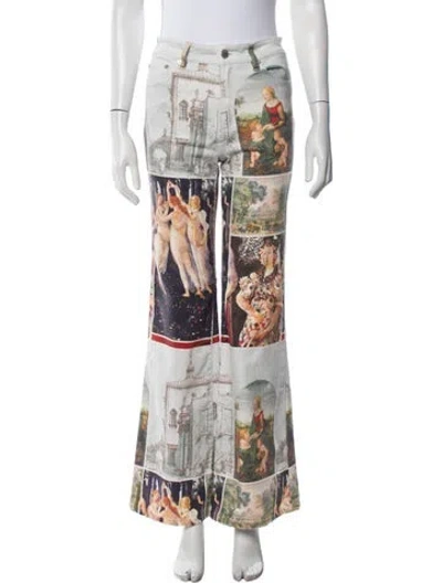 Pre-owned Alice + Olivia Graphic Print Flared Pants In Blue/green