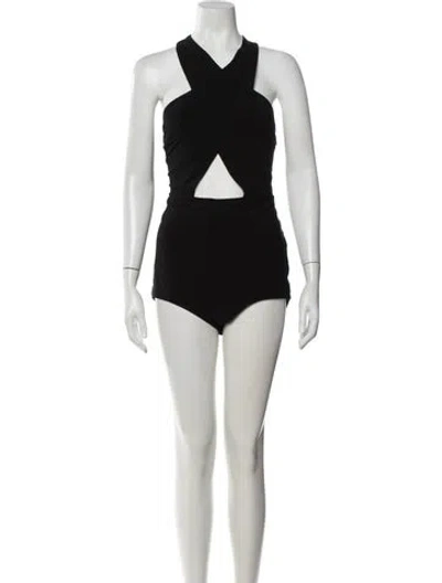 Pre-owned Alice + Olivia Halterneck Sleeveless Bodysuit In Black