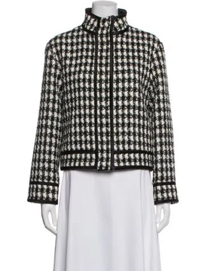 Pre-owned Alice + Olivia Houndstooth Print Blazer In Black
