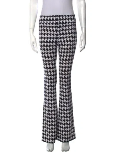 Pre-owned Alice + Olivia Houndstooth Print Flared Pants In Black