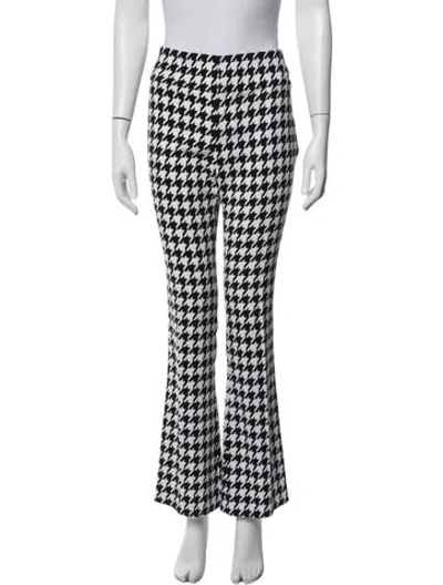Pre-owned Alice + Olivia Houndstooth Print Flared Pants In Black
