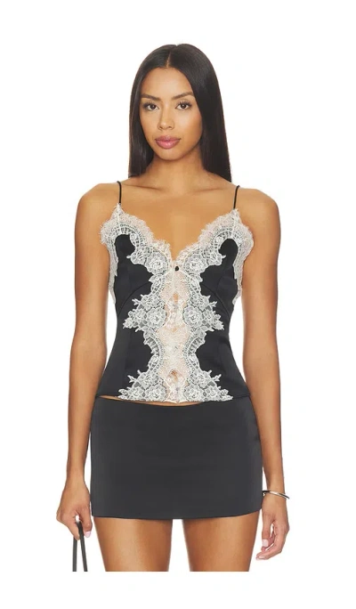 Alice + Olivia Julieta Cutaway Lace Slip Top In Black