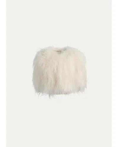 Alice + Olivia Kidman 3/4 Sleeve Feather Capelet In Ecru
