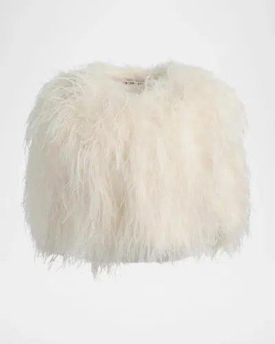 Alice + Olivia Kidman 3/4 Sleeve Feather Capelet In Ecru