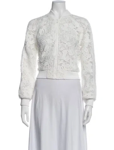 Pre-owned Alice + Olivia Lace Pattern Bomber Jacket In White