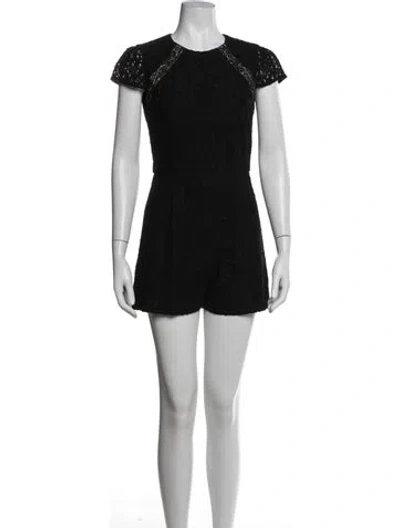 Pre-owned Alice + Olivia Lace Pattern Crew Neck Romper In Black