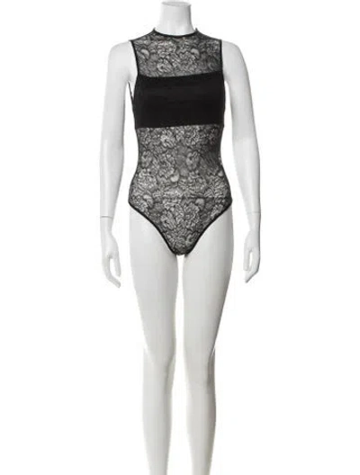 Pre-owned Alice + Olivia Lace Pattern Mock Neck Bodysuit In Neutrals
